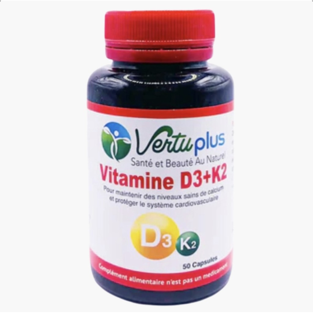 Vertu Plus Vitamine D3+K2 Système Cardiovasculaire – 50 Capsules