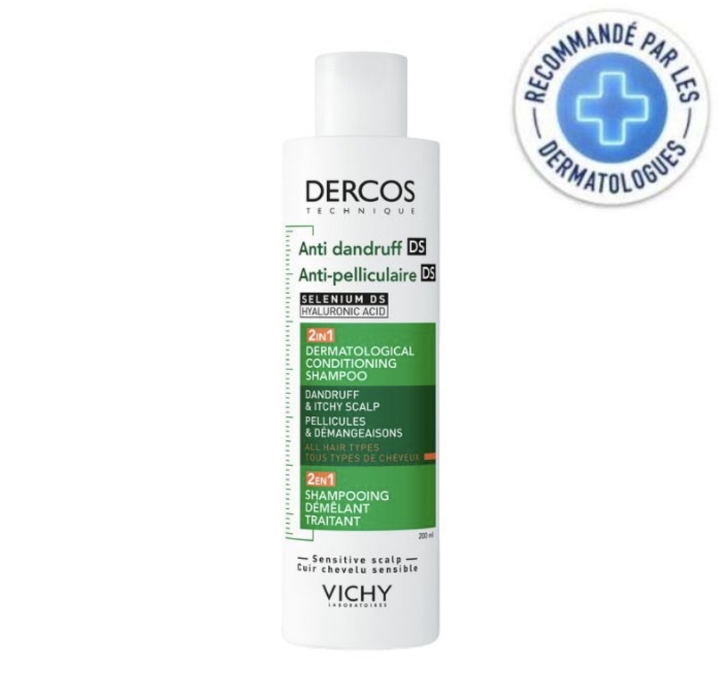 VICHY DERCOS DS 2 EN 1 SHAMPOING ANTI PELLICULAIRE DEMELANT TRAITANT l 200ml