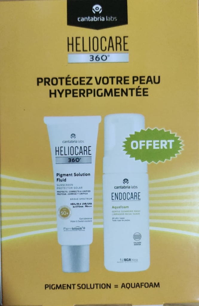 Pack heliocare 360° pigment solution fluide + endocare aquafoam