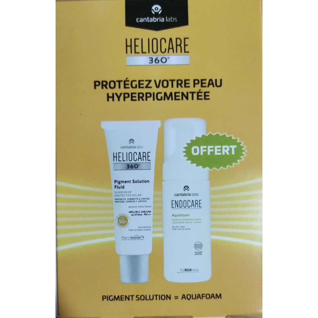 Pack heliocare 360° pigment solution fluide + endocare aquafoam