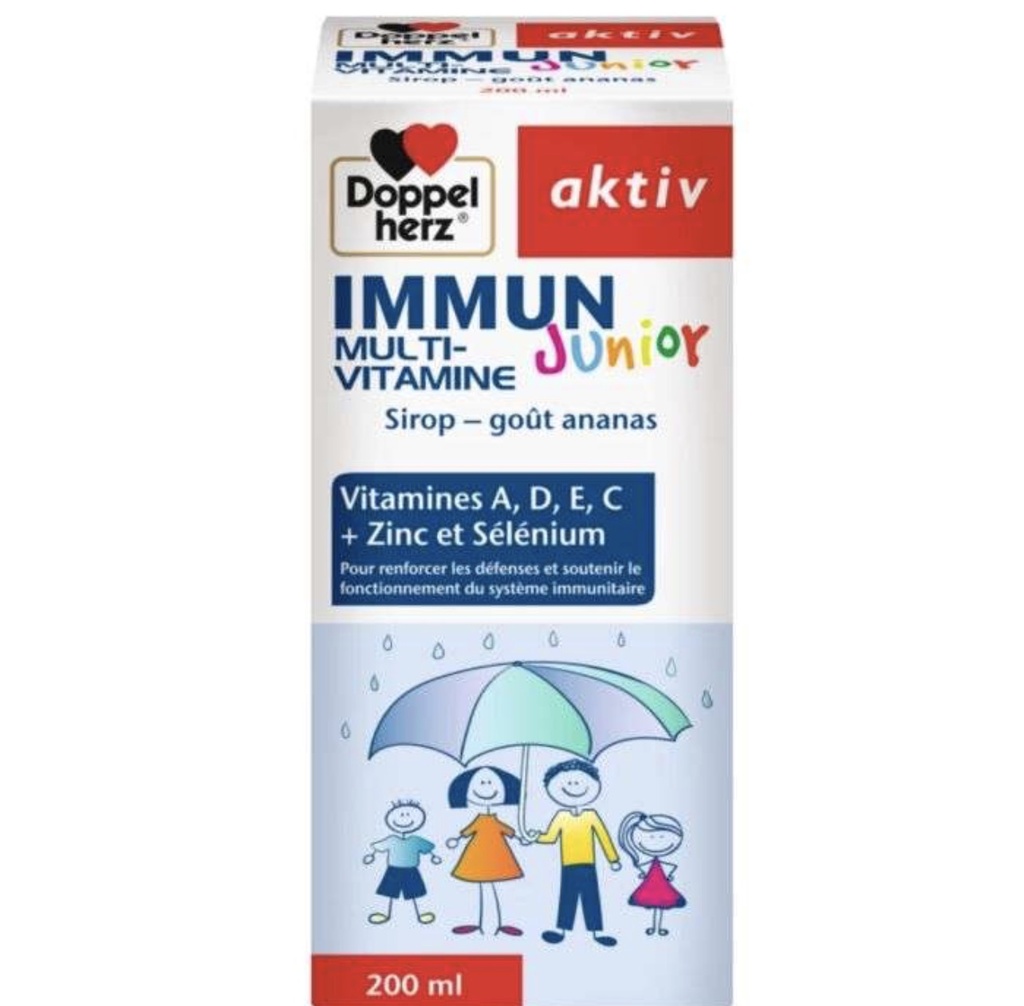 DOPPEL HERZ – Aktiv Immun Multi-vitamine Junior Sirop Goût Ananas l 200ml