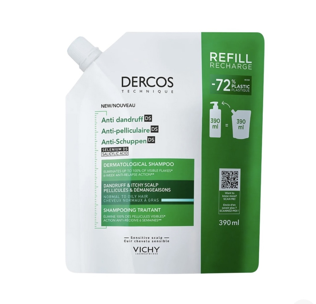 DERCOS SHAMPOOING ÉCO RECHARGE ANTI-PELLICULAIRE DS – CHEVEUX NORMAUX À GRAS l 390 ml