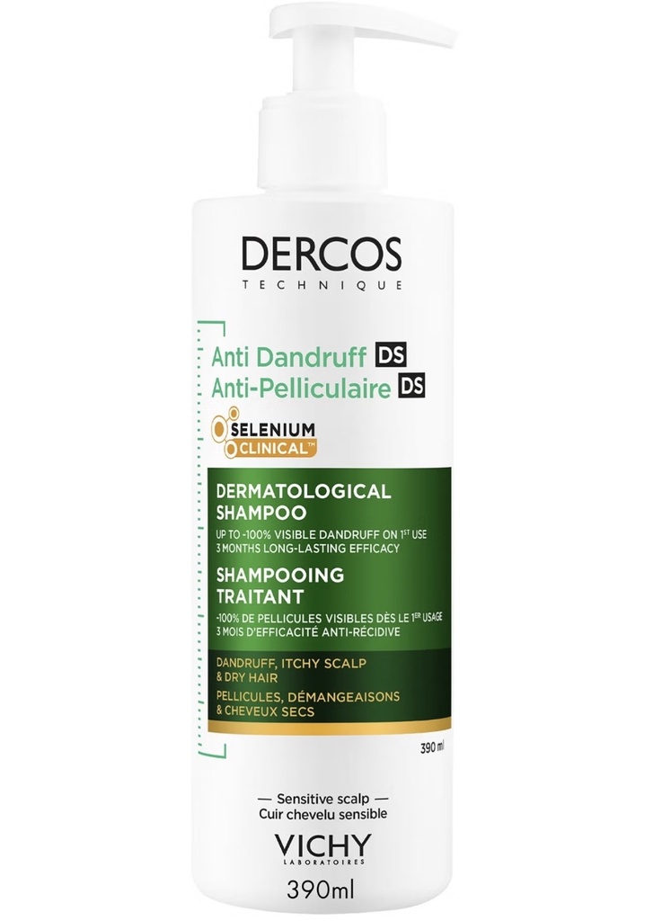 VICHY DERCOS SHAMPOOING ANTI PELLICULAIRE SELINIUM CLINICAL CHEVEUX SECS 390 ML