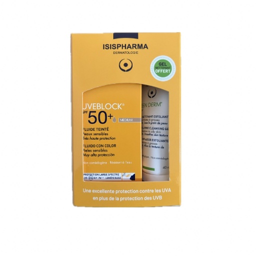 OFFRE ISISPHARMA PACK UVEBLOCK 50 DRY TOUCH TEINTE MEDUIM+TEEN DERM GEL | 40ML