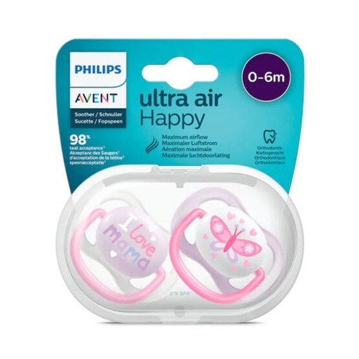 [SCF080/02] PHILIPS AVENT SUCETTE ULTRA AIR COLL 0-6M GIRL MAM/BFL