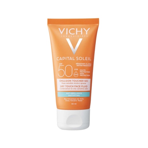 Vichy Capital Soleil Émulsion Anti-Brillance Toucher Sec SPF50 Peau Sensible Mixte à Grasse | 50ml