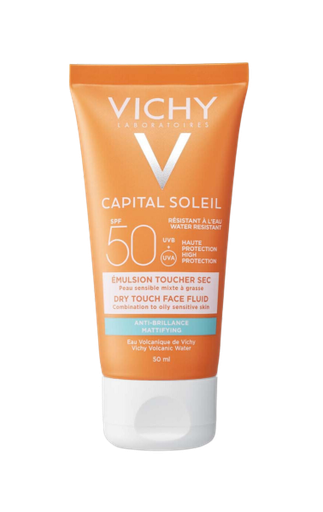 Vichy Capital Soleil Émulsion Anti-Brillance Toucher Sec SPF50 Peau Sensible Mixte à Grasse | 50ml