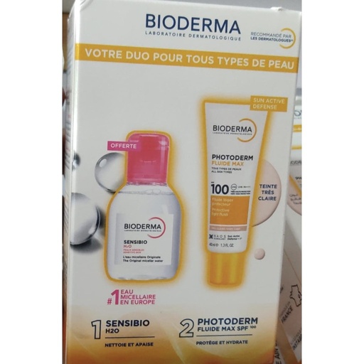 Pack photoderm fluide 100 très claire+ sensibio H2O