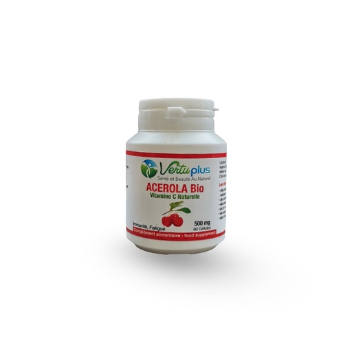 Vertu Plus Acerola Bio Vitamine C Naturelle Immunité et Fatigue 500mg l 60 Gélules