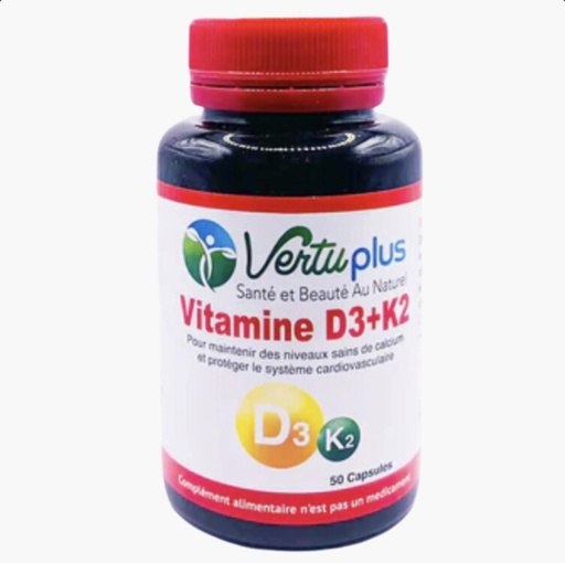 Vertu Plus Vitamine D3+K2 Système Cardiovasculaire – 50 Capsules