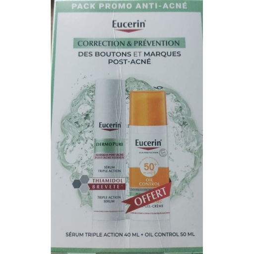 Pack Eucerin Dermopure Sérum Triple Action l 40ml + crème Solaire oil contrôle Gratuit